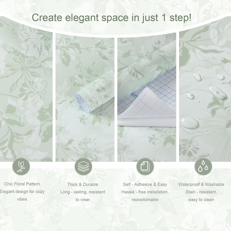 Dimoon 17.3" X 393" Peel and Stick Wallpaper Floral Boho Green Contact Paper Bird Cute Girl Modern Wall Paper Renter Friendly Waterproof Removable Self Adhesive Bedroom Kitchen Dorm Cabinets Vinyl - Image 3